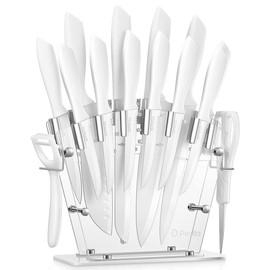D.Perlla Knife Set, D.Perlla 16 Pieces Black Kitchen Knife Set with Acrylic Stand, High Carbon Stainless Steel, BO Oxidation Knife Block Set, No Rust, Non Slip Handle, Sharp Knife - Color: White
