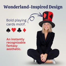 Dress Up America Playing Cards Hat for Adults - Whimsical Novelty Top Hat - Card Game Wonderland Costume Party Hat for Themed Events (Red)