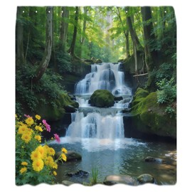 CCNSTMS Waterfall Forest Shower Curtain Tropical Jungle Rainforest Floral Nature Garden Scenery Landscape Plants Bathroom Curtains Decor with Hooks