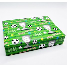 4 Sheets 4 Tags 8th Birthday Boy Girl Unisex Green FOOTBALL Theme Wrapping Paper Age 8 Fun Attractive Birthday Soccer Giftwrap (PA)