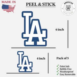 LA Vinyl Sticker Pack of 5 – Peel & Stick Blue and White LA Logo Decals for Cars, Trucks, Laptops, Water Bottles, Walls, Helmets, Windows – Weatherproof Removable Decals for Indoor Outdoor Use
