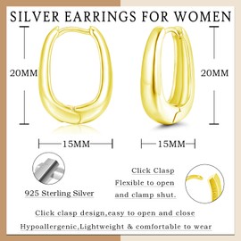 Loutade Small 925 Sterling Silver Oval Twisted Hoop Earrings with 5A Cubic Zirconia, Hypoallergenic Sleeping Cartilage Hoop Earrings Silver Earrings, CZ Lightweight Hoop Earrings for Women Girls