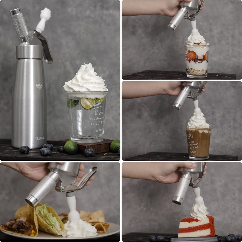 CURTA Professional Whipped Cream Dispenser, Premium Aluminium Cream Whipper, Cream