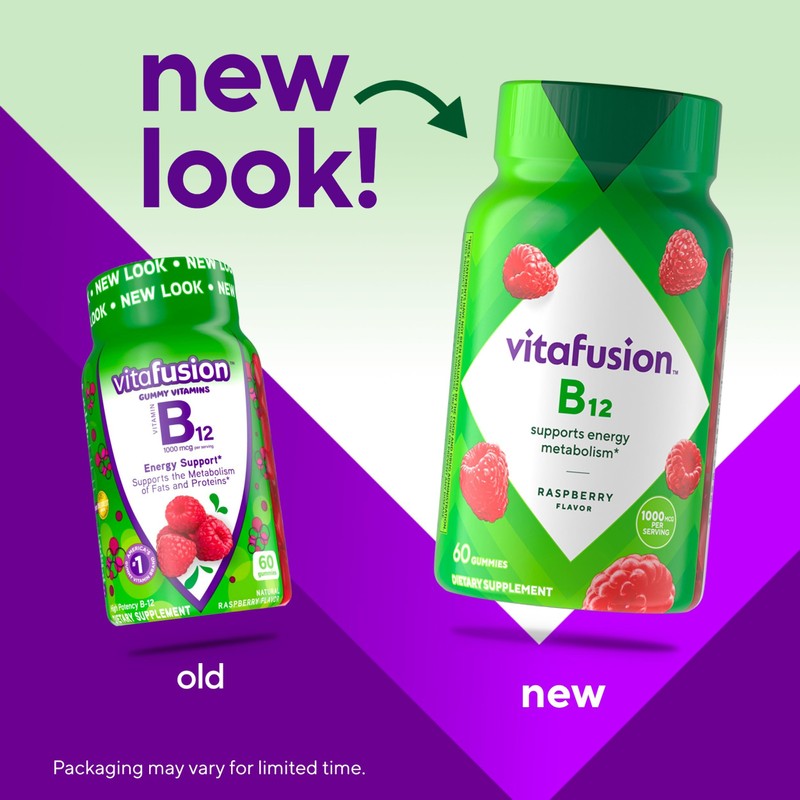 Vitafusion B12 Gummy Vitamins, Delicious Raspberry Flavor, 60ct (30 Day