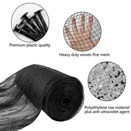 Hlimior Large Pond Netting Kit 15 x 20 ft Black Heavy Duty Woven Fine Mesh Net Cover for Leaves, Koi Pond Cover, Netting for Leaves to Protects Koi Fish from Birds, Cats & Predators with 14 Stakes