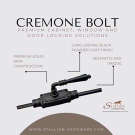 STALLION HARDWARE Iron Door Cremone Bolt - 9 ft Durable Solid Iron Build, Rust Resistant Black Powder Coat Finish, Easy Installation, Vintage Style for Tall Doors, Perfect for Any Decor