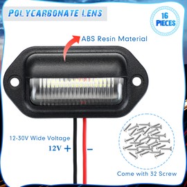 16 luces LED para matrícula de 12 V, impermeable, luz trasera, luz LED, luz trasera, luz trasera, luz trasera, luz trasera, luz de cortesía para camión, SUV, furgoneta, caravana, remolque, color negro