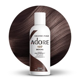 Adore Semi Permanent Hair Color (107 Mocha) | Vegan & Cruelty-Free Brown Hair Dye | No Ammonia, No Peroxide, No Alcohol | 4 Fl Oz (Pack of 1)