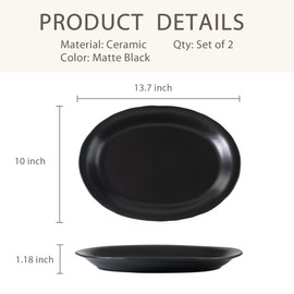 Magclay Ceramic Serving Platter, 13.7 Inch Large Oval Serving Trays, Dinner Plates, Serving Dish Set for Dessert Appetizers Meat/Entertaining/Party, Set of 2, Matte Black