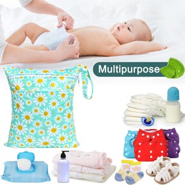 HOTLIKE Nappy Bag, Pack of 2 Wet Bags, Changing Bag, Laundry Bag, Cloth Nappies Bags, Reusable Waterproof Organiser, Wet Bag, Dry Wet Bags, Fitness, Travel, Beach (Daisies)