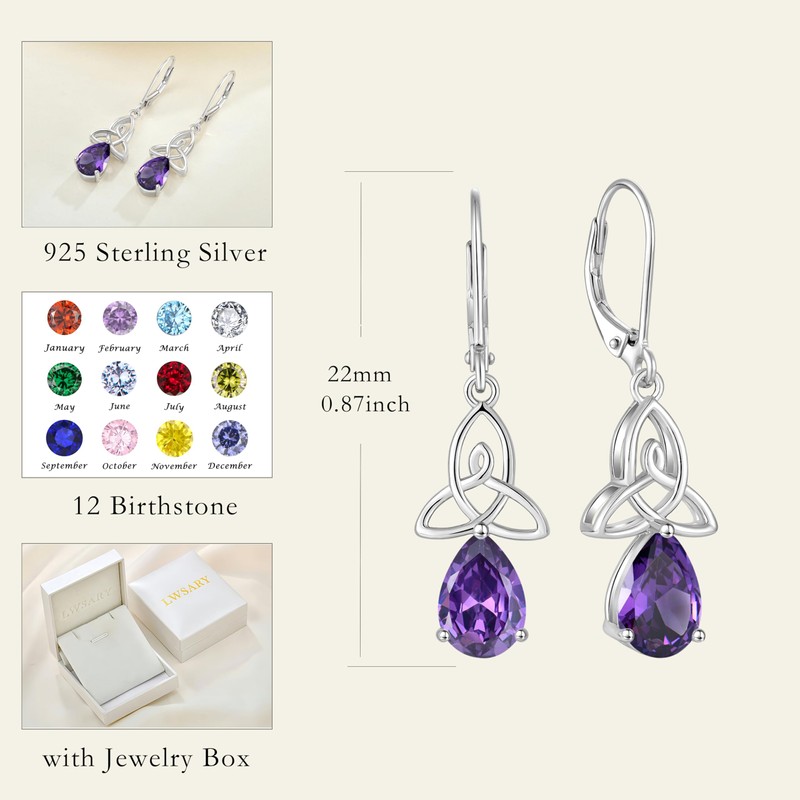 Lwsary Irish Celtic Knot Dangle Drop Earrings 925 Sterling Silver