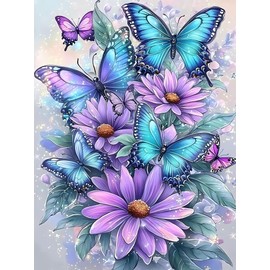 Butterfly Diamond Art Kits for Adults,5D Flower Diamond Art for Beginners,DIY Full Drill Diamond Painting Kit,Home Wall Decor Diamond Painting (12x16Inch)