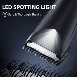 SkelEduPro Groin Hair Trimmer - Electric Manscape Trimmer for Men, Waterproof Ball Trimmer for Pubic/Body/Groin Grooming with Ceramic Blade, LED Light, Charging Base - Black