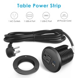 Desktop Power Grommet, 2 inch, USB C PD 20W Fast Charging Station, Desk Hole Recessed Power Outlet,ETL Listed (1, 6 FT Cable)