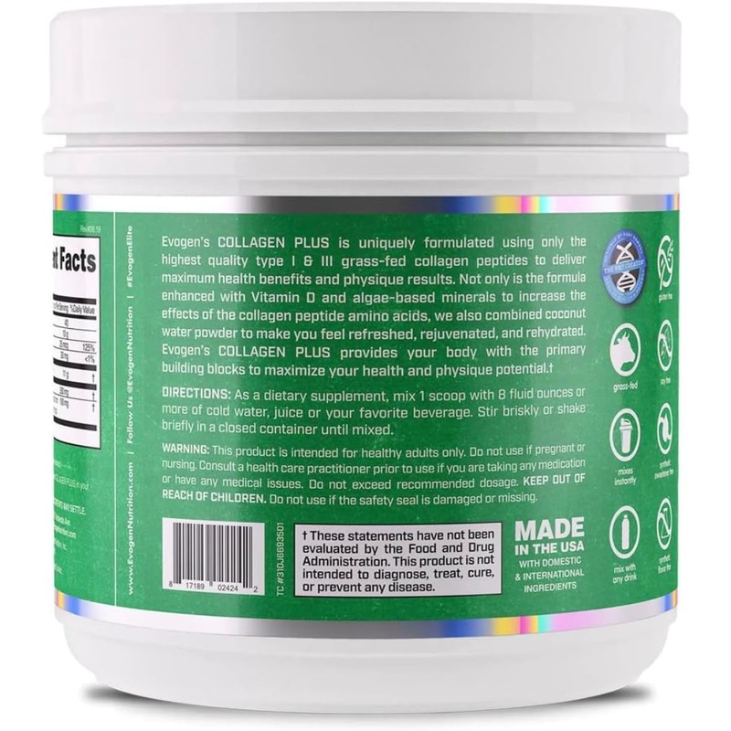 EVOGEN COLLAGEN PLUS HYDRATION 30 SERVVAINILLAColageno Hidrolizado