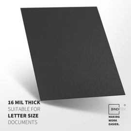 Binditek 100 Pack 16 Mil Sand-Textured Polycover - Plastic Binding Cover for Letter Size - Business Reports and Proposals - Lightly Sanded Finish - Square Corners, Un-Punched, Black