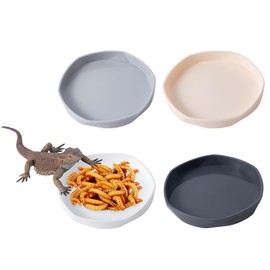 COMSUN 4 Pack Small Reptile Food Dish Bowl, Plastic Worm Water Dish Plate for Lizard Gecko Bearded Dragon Chameleon 4" W x 4" D x 0.5" H, White and Grey