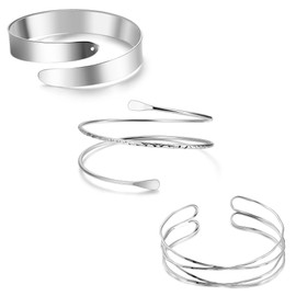 YOVORO 3Pcs Arm Cuff for Women Boho Coil Arm Cuff Bangle Set Adjustable Minimalist Gold Coil Upper Arm Bracelet Silver A
