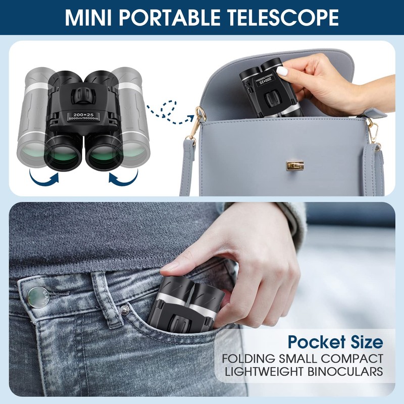200x25 Compact Binoculars for Adults and Kids, High Powered Mini