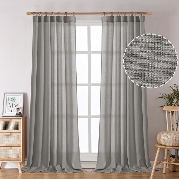 BGment Natural Faux Linen Curtains for Bedroom, Rod Pocket and Back Tab Linen Semi Sheer Drapes Light Filtering Privacy Window Treatments Curtains for Living Room, 2 Panels, 52 x 108 Inch, Beige Yellow