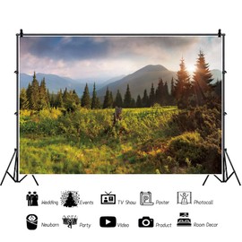 DORCEV 12x10ft Nature Landscape Backdrop Mountain Forest Pine Trees Background for Photography Green Spring Scenery Outdoor Picnic Travel Theme Video Shooting Adventure Party Banner Studio Props