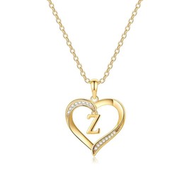 Yesteel Z Initial Heart Necklace for Women, 14K Gold Plated CZ Heart Pendant Necklace, Monogram Letter Charm Necklaces for Women Girls Jewelry Gifts