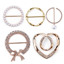 5PCS Scarf Ring Clip T-shirt Tie Clips Assorted Fashion Metal Pearl Buckle Corner Knotted Button for Women Silk Scarves Clothing Waist Cinch Wrap Holder Accessories, Gold