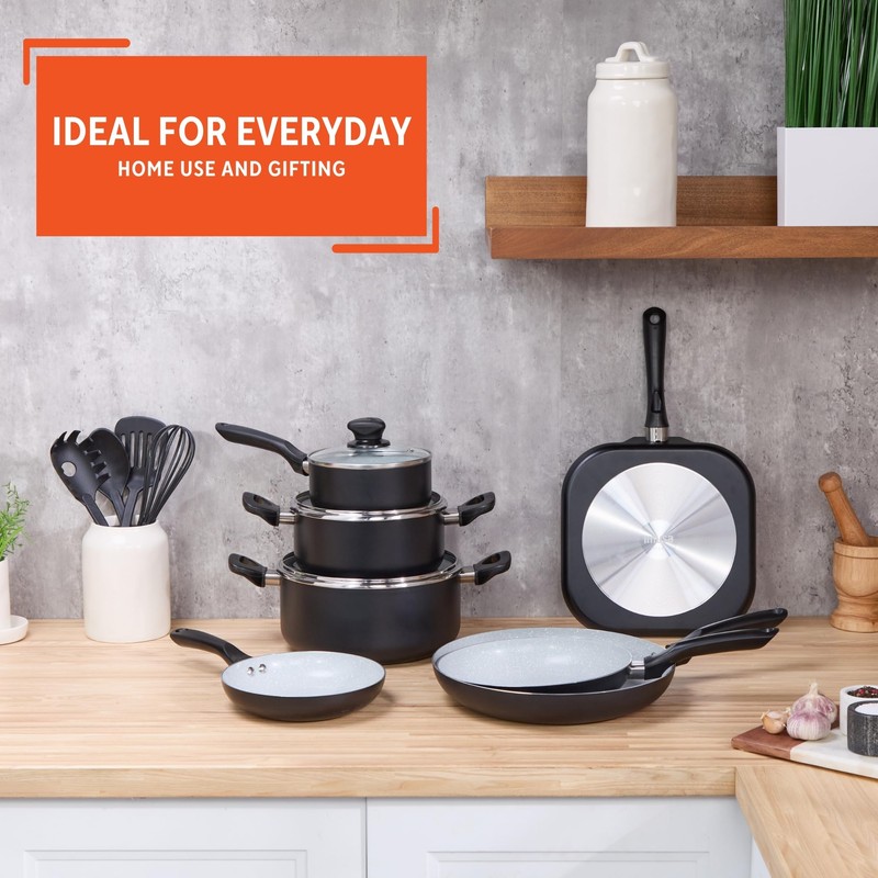 IMUSA Nonstick Ceramic Cookware Set 14-Piece, with Soft-Touch Handles, Aluminum,