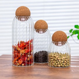 Wisifayardin Glass Jar Set of 3 - Airtight Sealed Cork Lids, Round Glass Bottles for Coffee Beans, Nut Storage, Canisters with Wooden Cork & Ball Lids, Glass Containers