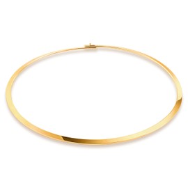 Aobei Pearl 18K Gold Cuff Choker Necklace for Women Simple Flat Wire Neck Collar Jewelry