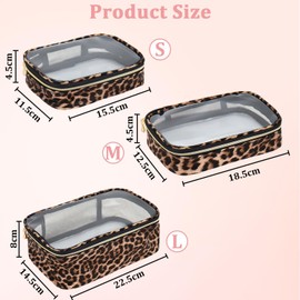 3Pcs Clear Makeup Bag, Leopard Wash Bag, Leopard Print Toiletry Bags, Large Capacity Makeup Bag TSA Approved, Portable Waterproof Wash Bags Set in PVC, Holiday Essentials for Women Men