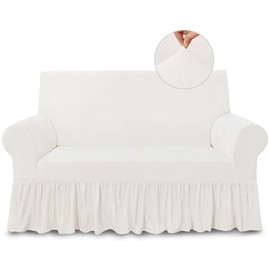 NICEEC Loveseat Cover Super Soft 1-Piece White Slipcover for Loveseats Stretch Universal Spandex Couch Covers for Living Room Easy Fit Washable Furniture Sofa Protector with Skirt