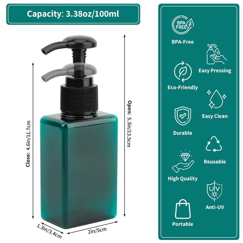 Segbeauty Set of 4 Square Pump Bottles, 3.4oz 100ml Mini