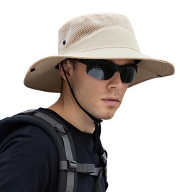 FairyPeach Sun Hat Men Women Safari Hat Summer Hat UV Protection Sun Protection Hat Wide Brim Hiking Hat Foldable Boonie Hat Outdoor Trekking Sealing Bush Hat Fishing Hat, Beige2, Unit size