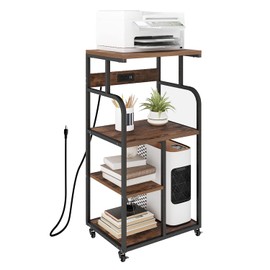 VEDECASA Large Printer Stand Cart with Charging Station USB Port 21.2"x15.7"x42.3" Tall 3-Tier Printer Stand with Adjustable Shelf Storage Home Office Rolling Printer Stand with Wheels