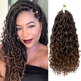Faux Locs Crochet Hair 10 Inch Ombre Goddess Locs Crochet Hair for Women Soft River Locs Curly Pre Looped Crochet Braids with Curly Ends Boho Hippie Locs Synthetic Hair Extensions(6 packs, 1b/30)