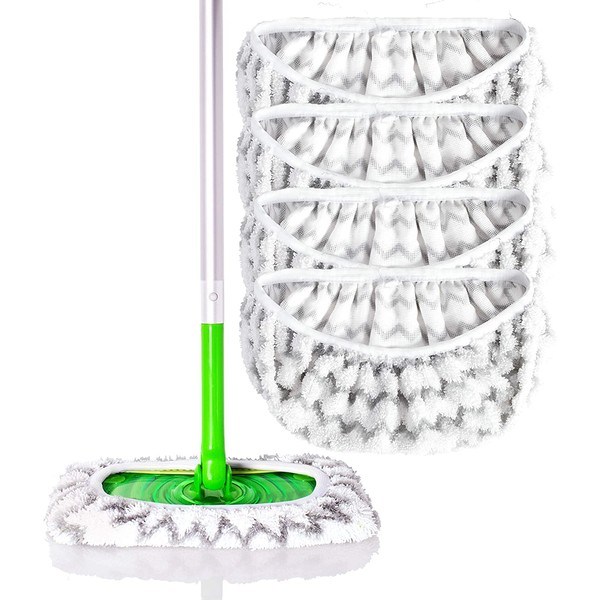 Microfiber Reusable Mop Pads Compatible with Swiffer Sweeper, 4-Pack (Mop is Not Included)