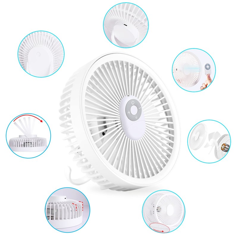 Ventilador para camping con luz (ventilador blanco con control remoto)