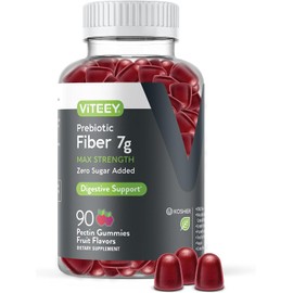 Viteey - Gomitas prebióticas de fibra para adultos, 7 g Gomitas de suplemento de fibra soluble digestiva y salud intestinal, sin azúcar, veganas, sin gluten, 90 unidades