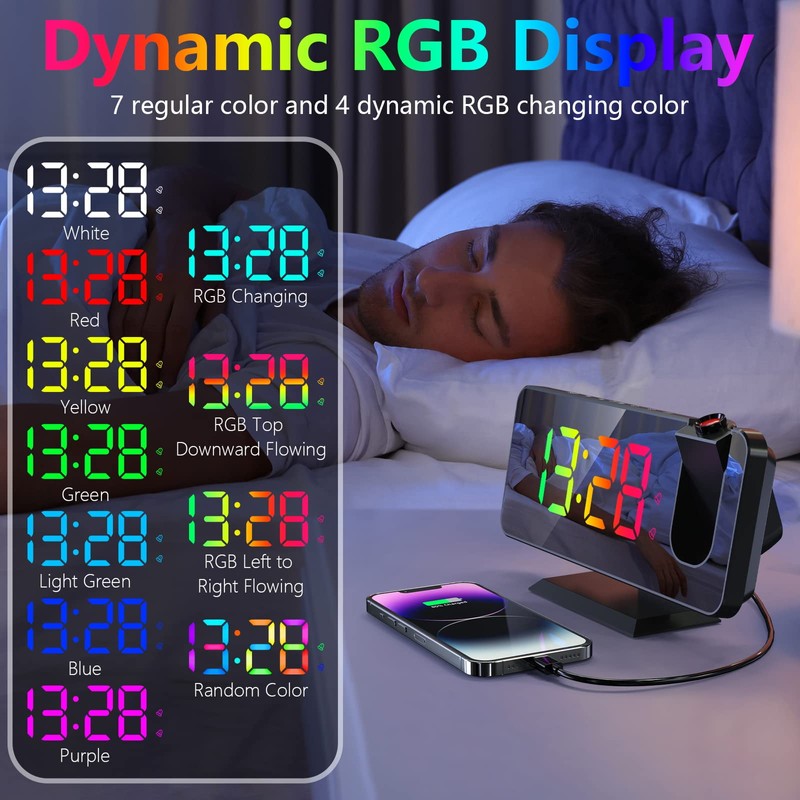 Petilleur Projection Alarm Clock for Bedroom Ceiling, 180° Rotatable Projector
