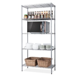 SINGAYE 5 Tier Adjustable Storage Shelf Metal Storage Rack Wire Shelving Unit Storage Shelves Metal 660Lbs Capacity 23.6" L x 14" W x 59.1" H for Pantry Closet Kitchen Laundry Silver
