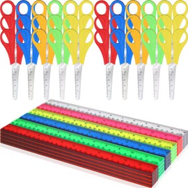 60 Pcs School Supplies Kit Bulk Includes 30 Pcs Safety Blunt Tip Student Scissors 30 Pcs 12 Inch Plastic Rulers Back to School Supply for Student Classroom Office(Multi Colors)