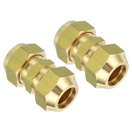PATIKIL 5/8" OD Brass Flare Union Connector, 2 Set Air Conditioning Copper Double Pipe Extension Joint Connectors Pipe Hose Fitting with Nut, 1.64 x 0.87inch