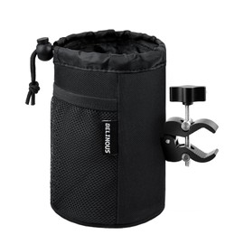 Belinous Motorcycle Cup Holder with 0.75"-1.5" Alligator Clamp, Drink Holder up to 32oz with Mesh Pockets, Universal Water Bottle Holder for Motorcycle, Bicycle, ATV, Wheelchair, e-Bike, Boat (Black)
