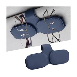 Sandfren Sunglasses Holders for Car Visor, Magnetic Leather Vehicle Glasses Hanger with 2 Clips, Auto Interior Eyeglass Mount Organizer Accessories, Universal Fit (Blue)
