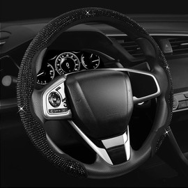 Queen's Land Diamond Bling Car Steering Wheel Cover with Crystal Rhinestones,3PCS Segmented Steering Wheel Protector,Universal for 99% Cars for Women:_Black with Black-C shaped_C shaped