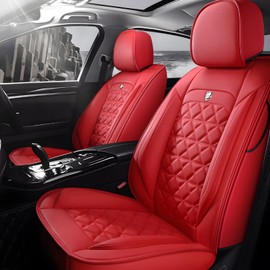 otoez Leather Car Seat Covers 5 Seats Full Set Leatherette Automotive Seat Cushion Protector Universal Fit for Most Cars Suvs Sedens (Red, Style 3)