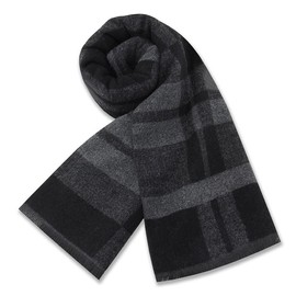 Define Essentials Men's Winter Warm Long Soft Plaid Scarf with Tassels, Soft Classic mens scraves (Black Grey Square)