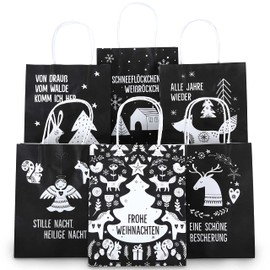 Papierdrachen 6 Printed Handle Bags for Christmas - Black - 22 x 18 x 8 cm - Christmas Gift Packaging - Gift Bags Set 3