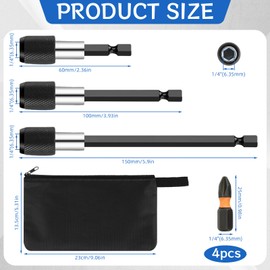 Pack of 3 1/4 Inch Magnetic Bit Holder, Hex Shank Bit Extension, Bit Holder Quick Change, Bit Extension, Bit Holder for Cordless Screwdriver and Electric Drill (60/100/150 mm)
